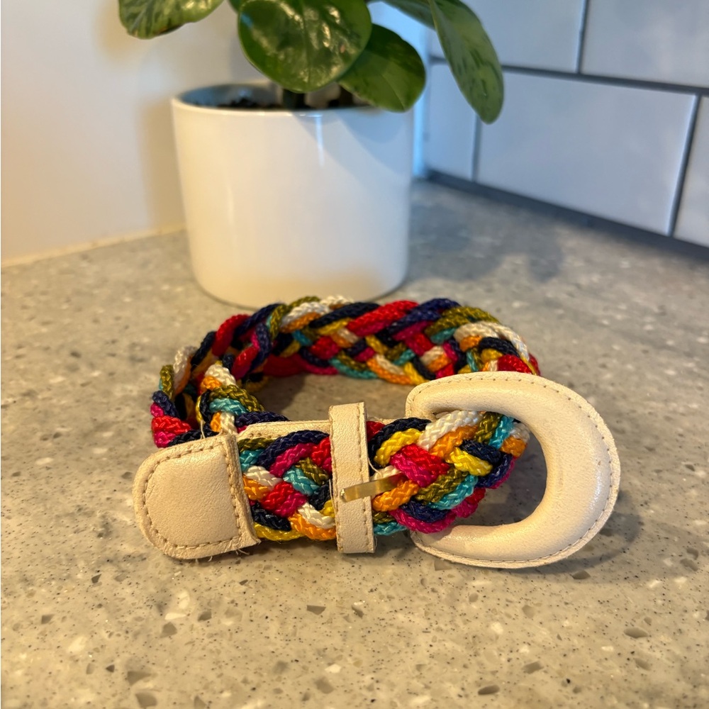 Vintage Rainbow Braided Belt with Cream Buckle